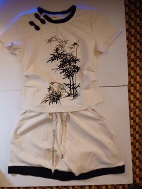 Vintage Asian Satin Short Sleeve and Shorts Set Size Small New